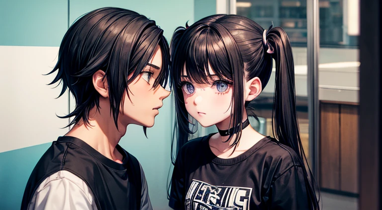 a emo teenager girl with pigtails with a emo teenager guy