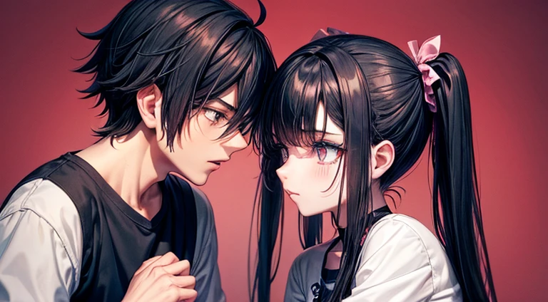 a emo teenager girl with pigtails with a emo teenager guy