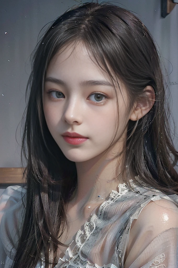 (RAW photo, best quality), ((Nostalgia,1980s syle)),(A girl with a literary atmosphere:1.2),(realistic, photo-realistic:1.3), extremely delicate and beautiful, Amazing, finely detail, masterpiece, ultra-detailed, highres,best illustration, best shadow,intricate,depth of field,(closeup portrait of a young beautiful woman:1.2),long hair,messy hair,((((low key,dark scene,dimly lit)))),(((soft lighting:1.4))),(pale skin:1.4),(shy smile),(cinematic angle),sharp focus, volumetric fog, 8k UHD, DSLR, high quality,( film grain:1.4), Fujifilm XT3,(looking at viewer), pale skin