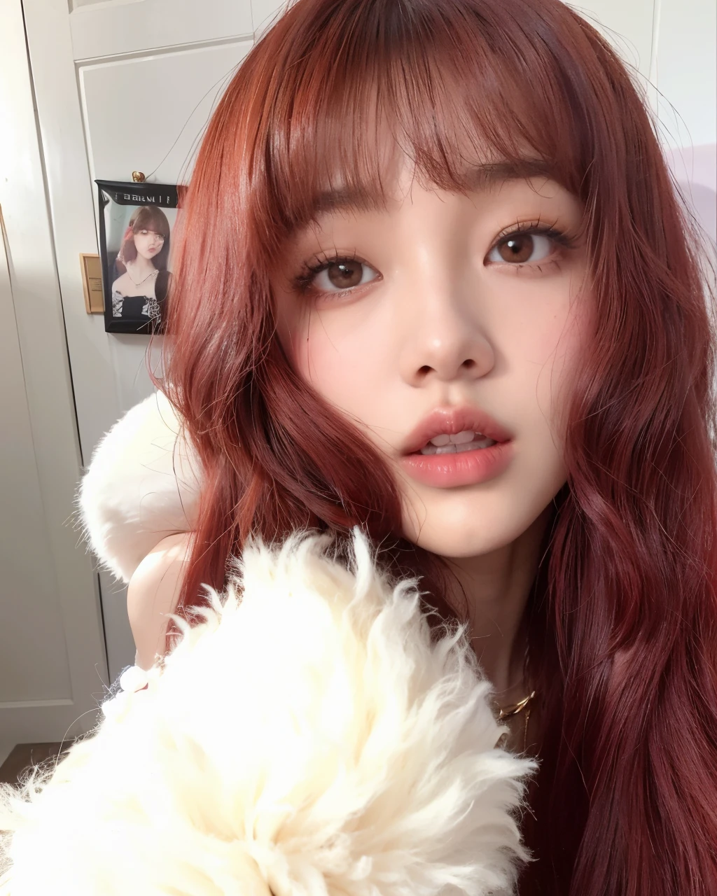 hay una mujer pelirroja y un osito de peluche blanco, Lalisa Manobal, Lalisa Manoban de Blackpink, Jossi de Blackpink, Parque Roseanne de Blackpink, ulzzang, Retrato de Jossi de Blackpink, Jinyoung Shin, con cabello rojo rizado, Parque Ji-min, Sun Yunjoo, Blackpink Jennie, con el pelo rojo, con flequillo
