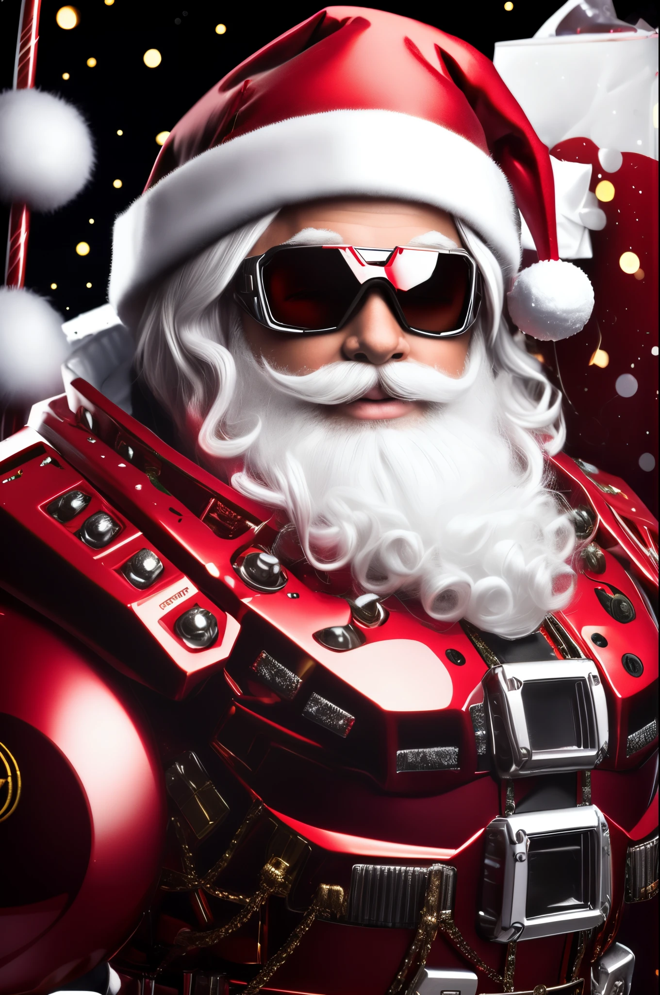 santa，santa hat，Christmas costumes，armour，mechachinary，full bodyesbian，protective goggles，with black background