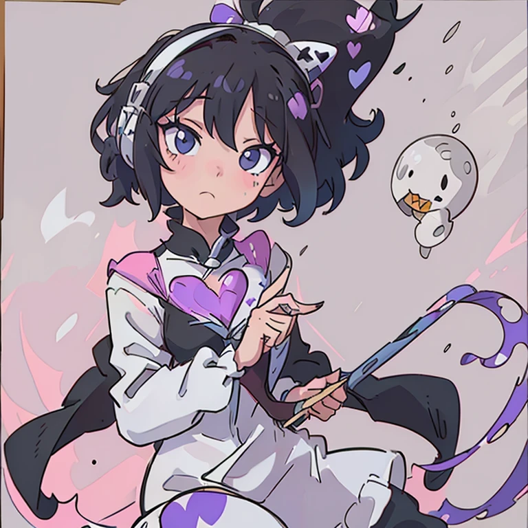 Lofi girl in black and white jester outfit
