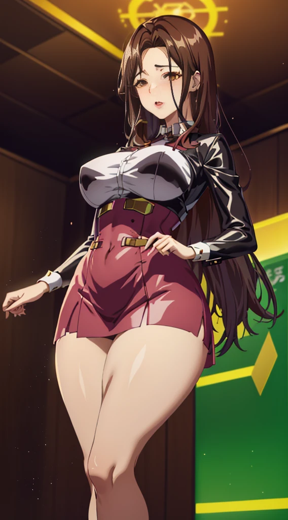 (portrait, gotou airi), (long legs, thick thighs, narrow waist:1.2, wide hips:1.4), (thick lips), lipstick, long eyelashes, long dark hair, (thin toned body, cyber circuits corset). (biologic translucent tight long skirt), (luminescent crystalline sexy platform heels). (futuristic holographic legwear), mature, detailed face, detailed body