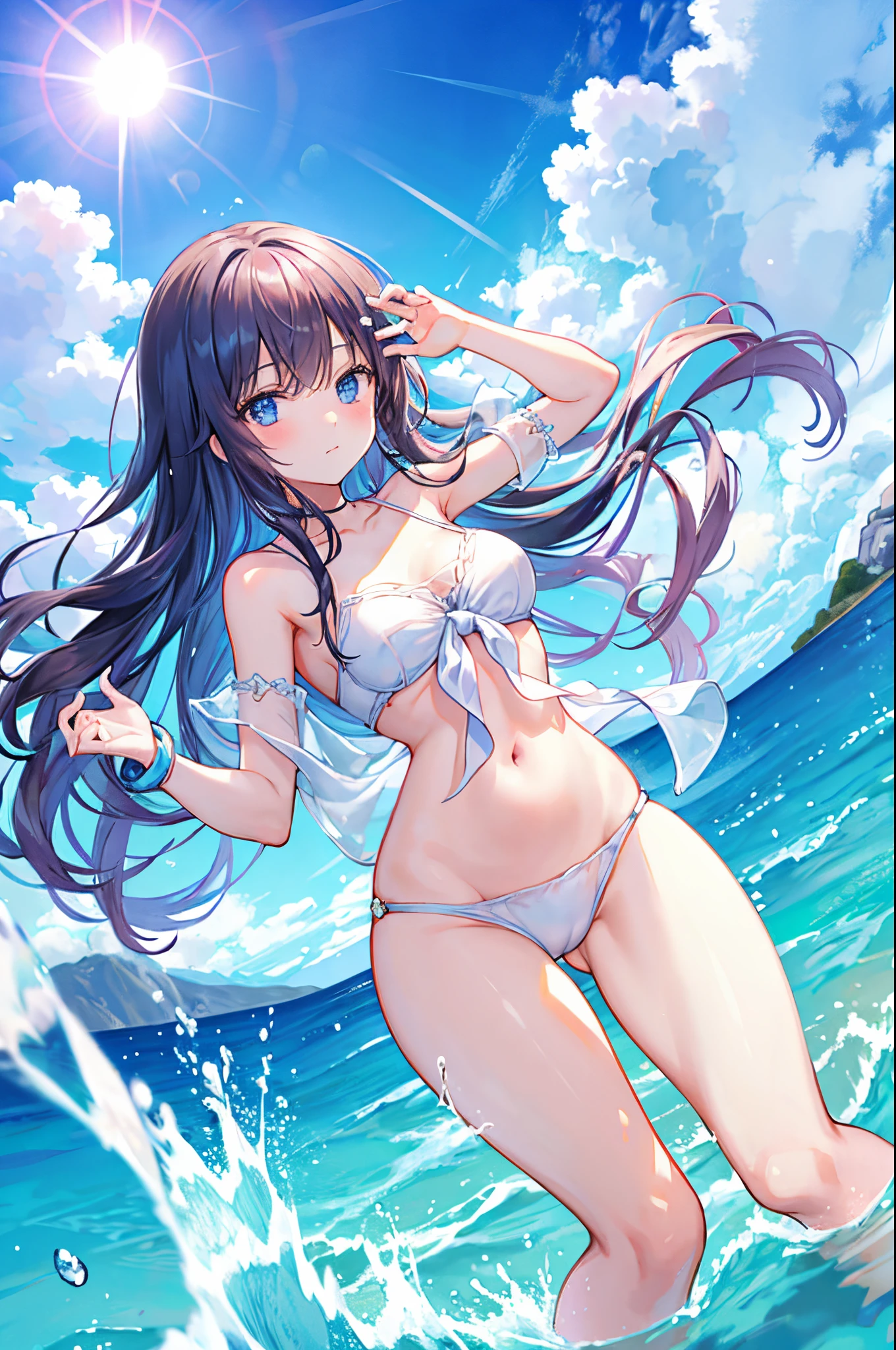 Sun shining on crystal glass against sea and mountains、Whippy thighs、Soft thighs
