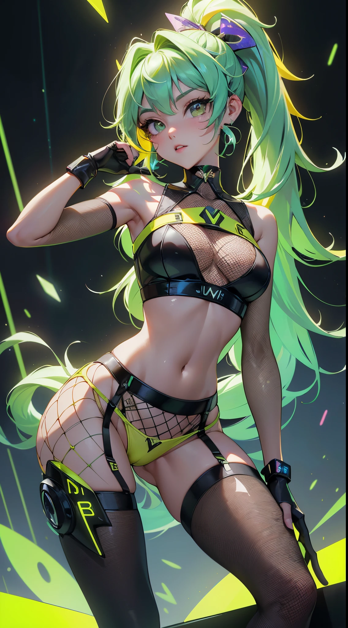 Ariana Grande con fishnet neon yellow,High Gloss Stretch Nylon Sheer Stockings,(fondo laboratorio Robotic futuristic dystopia:1 4),,More detailed 8K.motor irreal:1.4,UHD,La mejor calidad:1.4, fotorrealista:1.4, textura de la piel:1.4, obra maestra:1.8,obra-prima, mejor calidad,objeto Objeto], (detailed face features:1.3),((Las proporciones correctas)),convexo，(Dedos de camello)，(fishnet neon yellow:1.4),(Ojos hermosos azules),(panties lingerie )