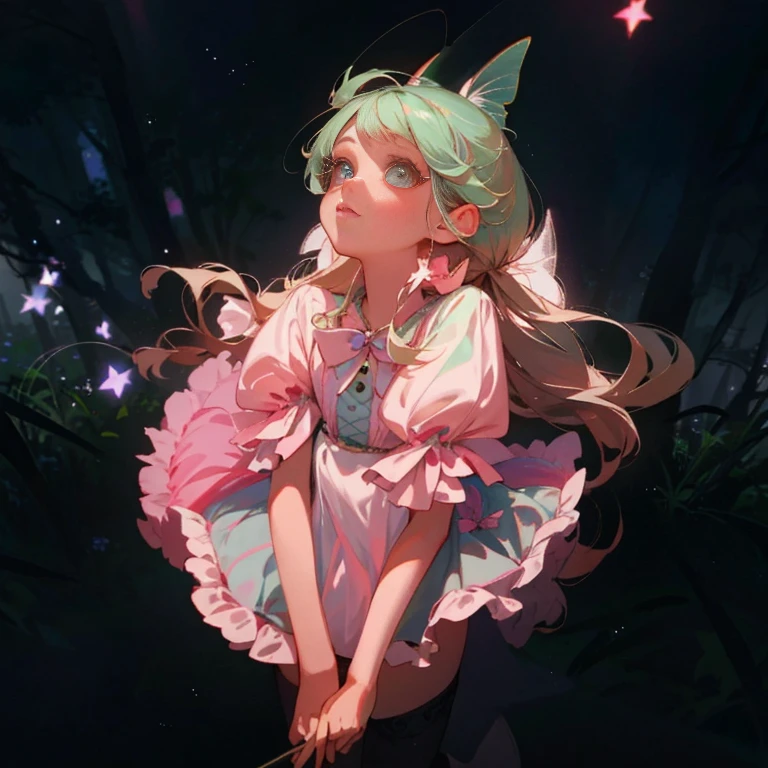 Melanie martinez anime style, fairy 🧚♀️ 💗💗💗, forest, beautiful stunning, gorgeous,