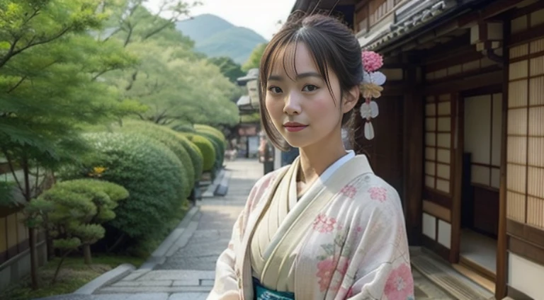 Japanese alone、Kimono appearance、Woman in her 30s、background is kyoto、in the edo era、Best Quality、ultra res、