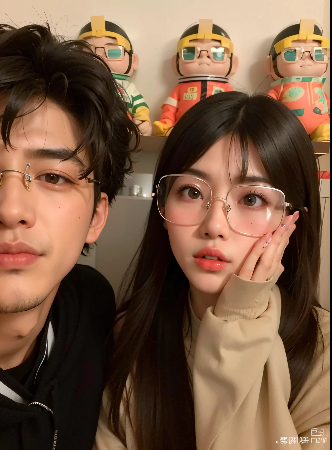 They are posing for a photo with their glasses on, Ulzzang, Cai Xukun, Ruan Jia e Fenghua Zhong, Jinyoung Canela, Kim Doyoung, Yanjun Chengt, foto de perfil, Xision Wu, ( ( eyeglass ) ), Ruan Jia e Brom, Fotografia selfie 8k, Lovely couple, KDA e Sam Yang