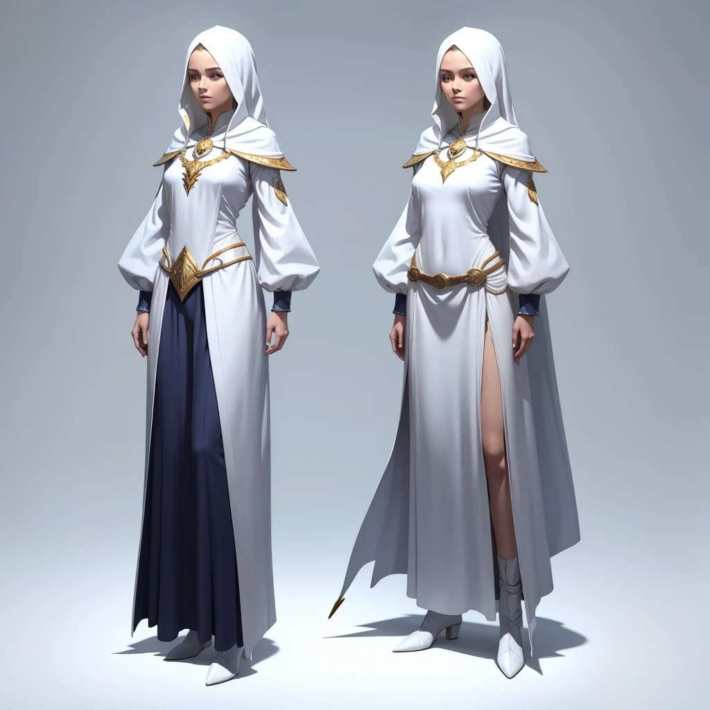 full body wizard female standing straight on white background using magic concept art fantasy