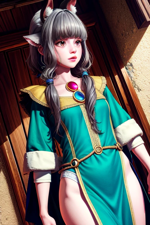 Quatro garotas Pegoraro semi-humanas juntas, cabelo de ovelha branca, chifres de ovelha, Bonito, vestindo roupas de princesa, Dutch angle, arte detalhada. (SFW)