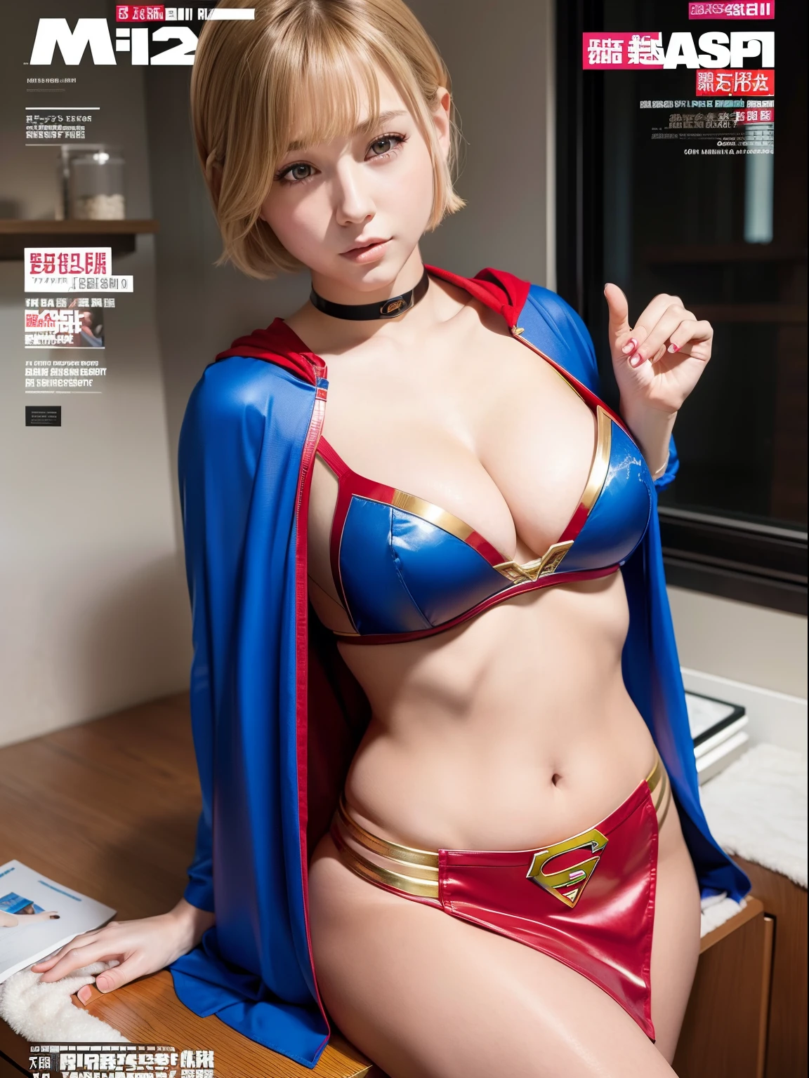 top-quality、masterpiece,Short-haired Supergirl sleeping during surgery、Plump breasts、Looking at the camera、a choker、bare-legged、MagazineCover、highleg、a miniskirt、Tight costumes、Puzzled、Large open legs、Obscene、Show a glimpse、Fluttering cloak、