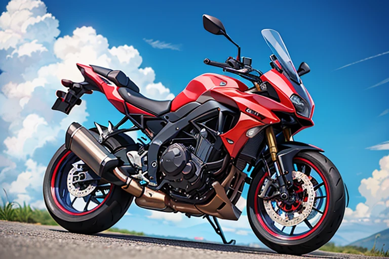 A naked type motorcycle is shining blue