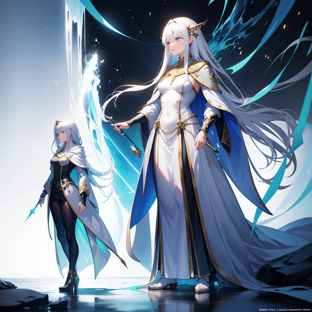 full body wizard female standing straight on white background using magic concept art fantasy