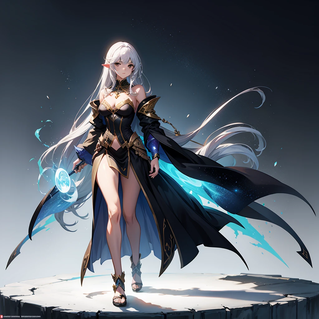 full body wizard female standing straight on white background using magic concept art fantasy