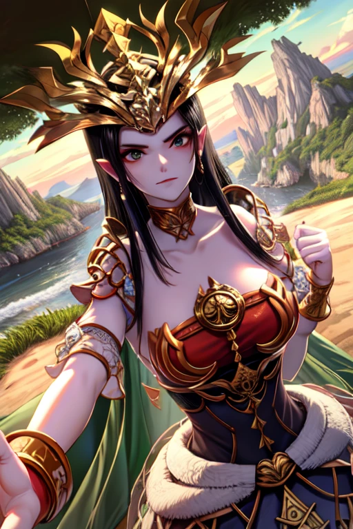 a close up of a person with a demon face on a jungle, a character portrait by Yang J, Artstation contest winner, fantasy art, ne zha from smite, cyberpunk angry gorgeous druid, morgana from league of legends, portrait of jinx from arcane, artgerm detailed, a very beautiful berserker woman, extremely detailed artgerm