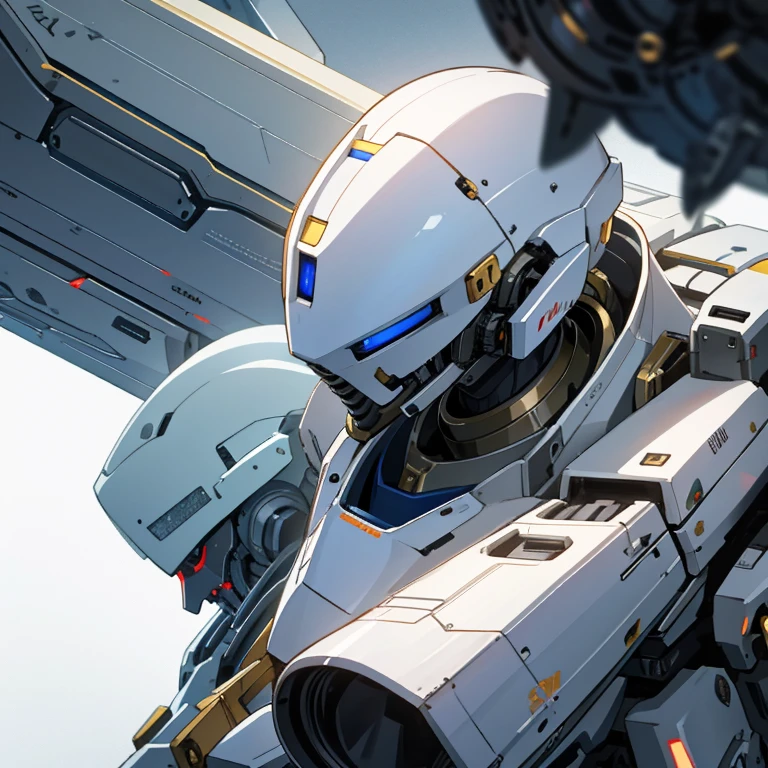 Young blonde anime, aesthetic body, dark blue eyes, with white clothes with blue details, on a spaceship, with golden necklace, fighting aliens, bloodshed, machine gun, mech suit, black aliens, slimy aliens,