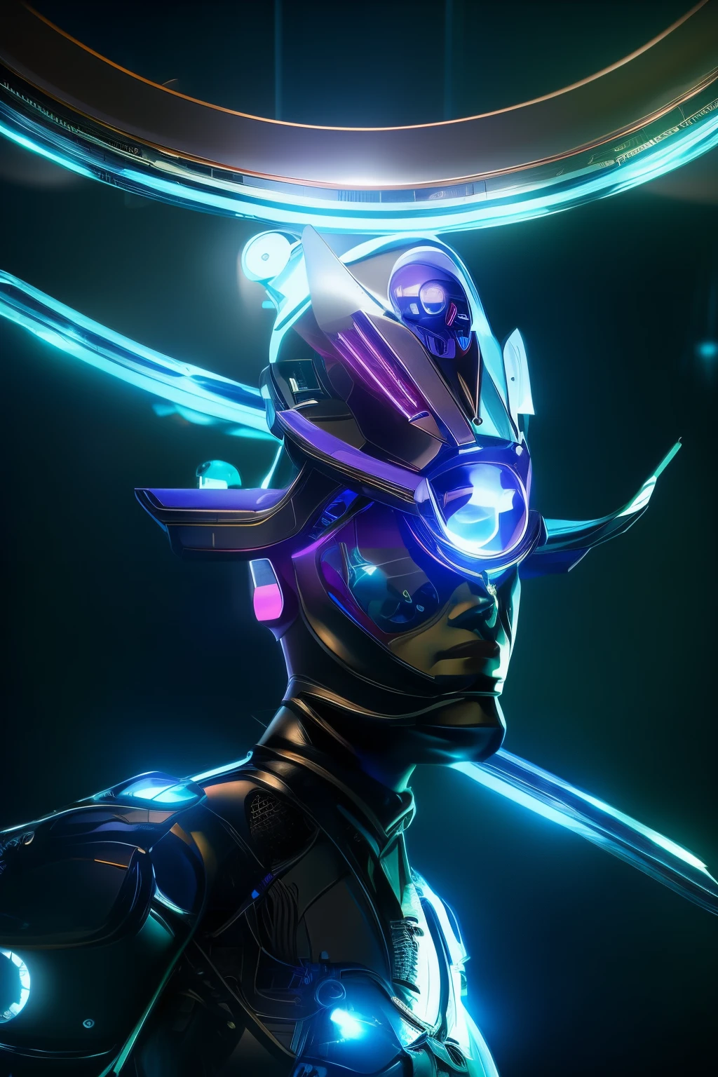 My friends, let me paint for you a vivid picture of a fantastically beautiful girl from the future, a vision that embodies the essence of cyberpunk, technology, and biopunk. Close your eyes and let your imagination run wild as I describe this mesmerizing cyber oracle., In this futuristic world, technological progress has seamlessly merged with the human form, giving rise to a breathtaking display of artistry and innovation. Our cyber oracle is the true embodiment of this harmonious fusion., Her porcelain skin glows with a subtle light, a testament to the complex network of bioluminescent implants that leave graceful patterns on her body. These delicate lines of light shimmer and dance, revealing a breathtaking symphony of colors that shift and change in harmony with her emotions., Her eyes, the windows of her cybernetic soul, sparkle with an otherworldly glow. Tiny diodes flicker in the iris, emitting a mesmerizingly beautiful glow that captivates everyone who meets its gaze. They hold wi, white hair, light blue hair, mini top hat, hairclip, hair ornament, Gothic art, diffraction spikes, three sided view, fake scrollbar, Surrealism, high detail, Futurism, modern, modern, Gothic art, cinematic lighting, textured skin, super detail, high details, award winning, 8k, masterpiece, 8k, best quality, highres, award winning, high quality, super detail, anatomically correct, ccurate, retina, masterpiece