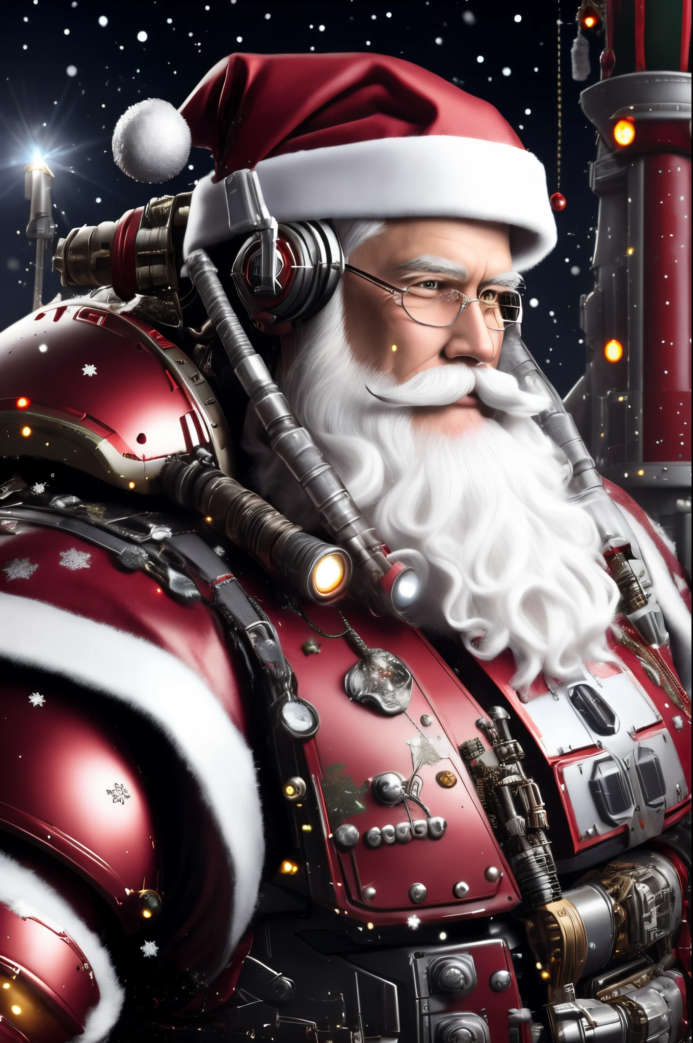 Father Christmas,1boy, armor, helmet, machinery, power armor, science fiction, solo