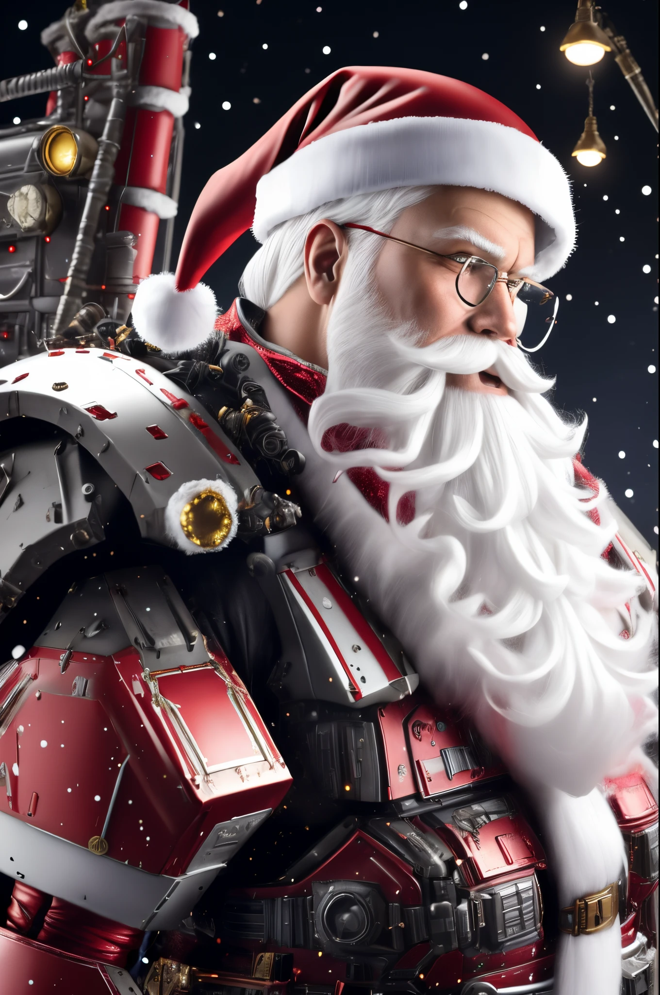 Father Christmas,1boy, armor, helmet, machinery, power armor, science fiction, solo