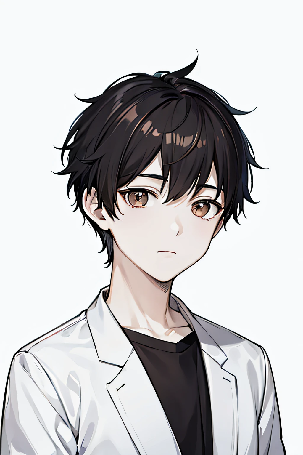 Younger,Boy,Portrait,The upper part of the body,Male Focus, Solo,masutepiece,4K, Background,Black hair , Brown eyes,pale skin,School run,Short hair,15 years old,