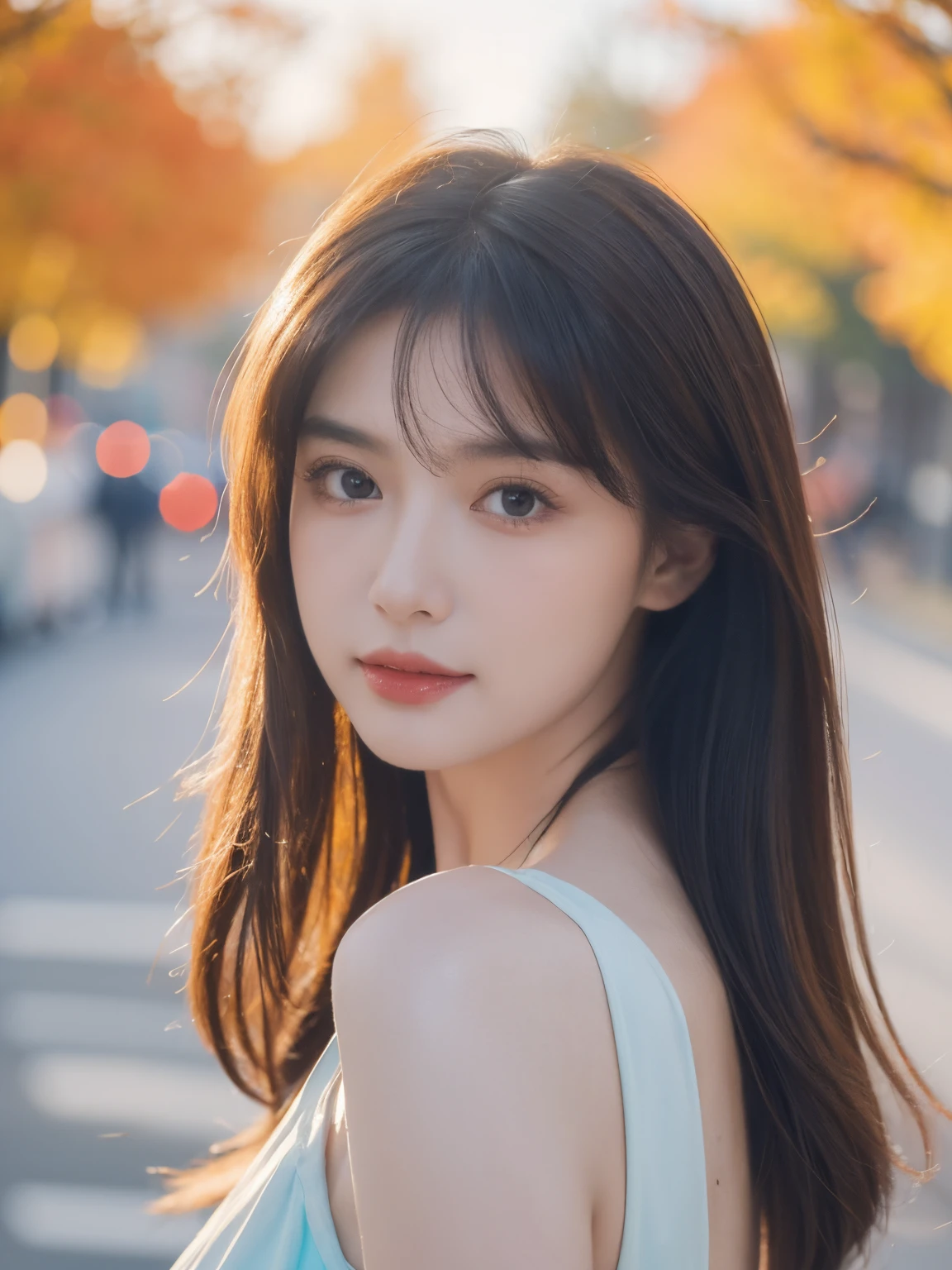 (8K, Best quality at best, tmasterpiece:1.2),(Best quality at best:1.0), (Ultra-high sharpness:1.0), aquarelle, a beautiful woman, bshoulders, shairband, by Agnes Cecil, bust, Extremely luminous and bright design, pastelcolor, (ink:1.3), Autumn lights,