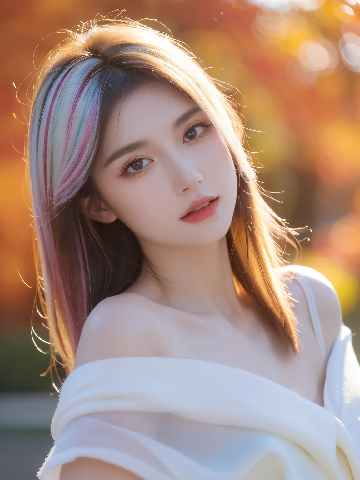(8K, Best quality at best, tmasterpiece:1.2),(Best quality at best:1.0), (Ultra-high sharpness:1.0), aquarelle, a beautiful  woman, bshoulders, shairband, by Agnes Cecil, bust, Extremely luminous and bright design, pastelcolor, (ink:1.3), Autumn lights,