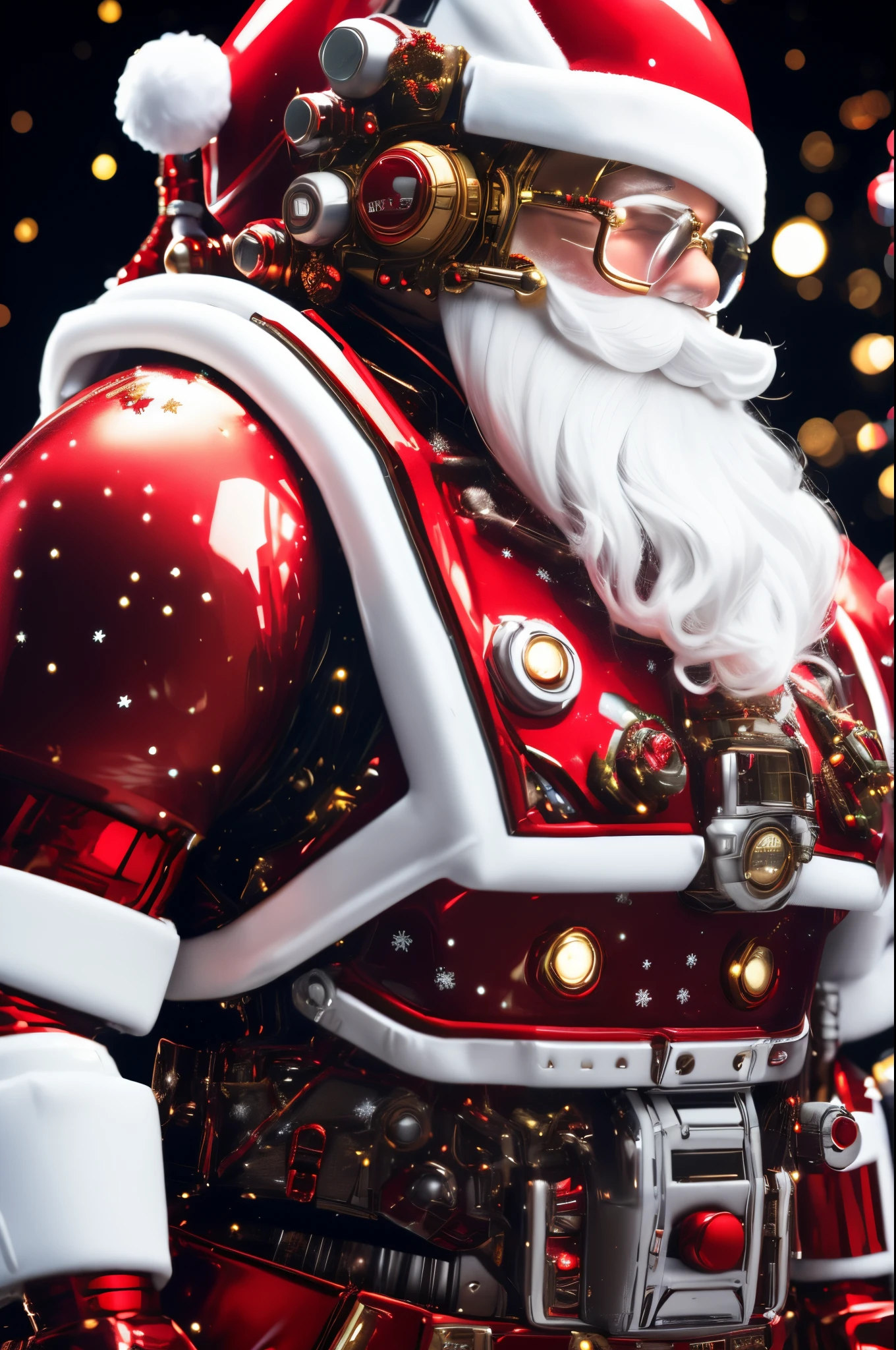 christmas boy，The astronaut，white mustache，santa hat，red armor，Mechanical costumeull body shot shot