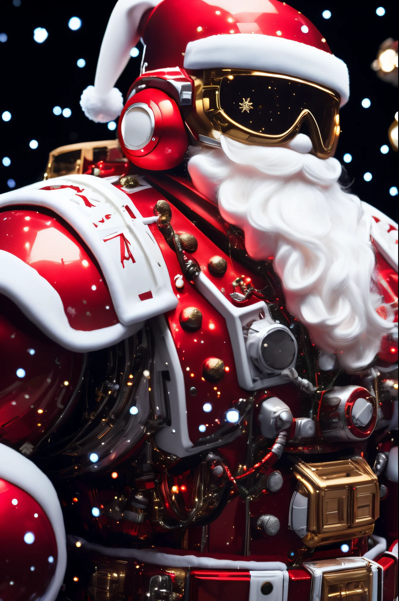 christmas boy，The astronaut，white mustache，santa hat，red armor，Mechanical costumeull body shot shot