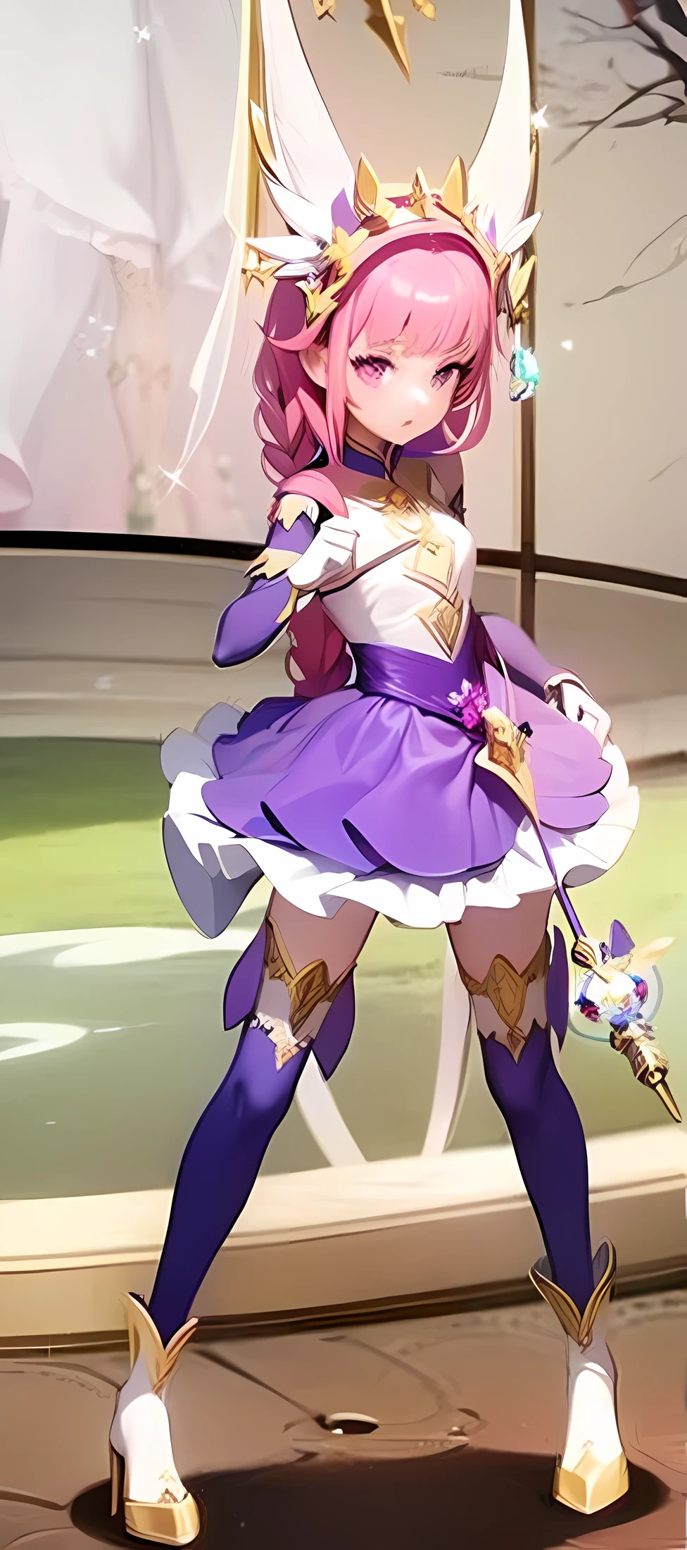 a close up of a person in a dress with a sword, spellcasting pose, fantasy outfit, fantasy dress, holding a pudica pose, astral witch clothes, y 2 k cutecore clowncore, kinomoto sakura, beautiful celestial mage, carrying a magical staff, pudica pose, pretty sorceress, style of magical girl, sparkling magical girl