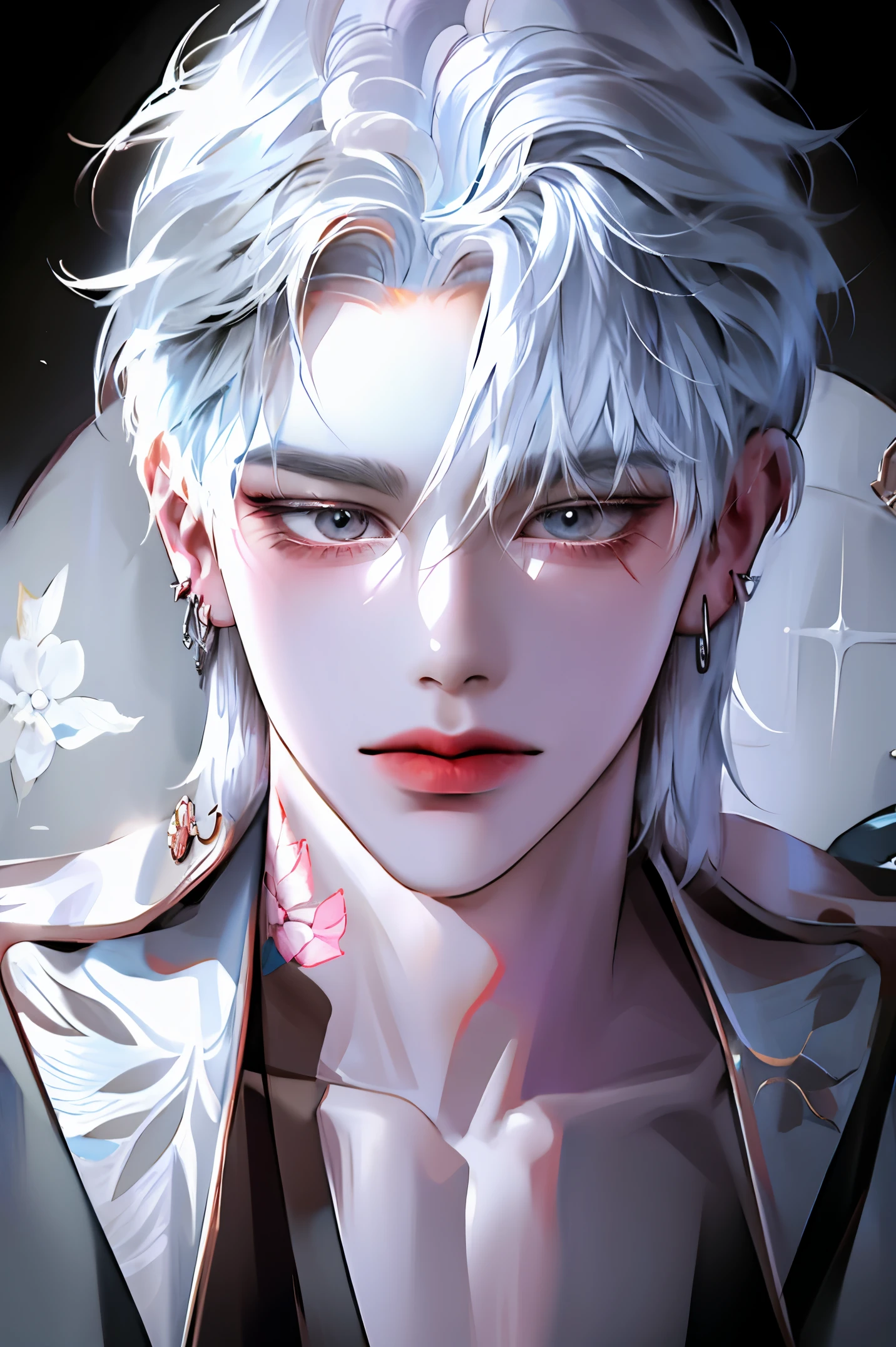 Boy, white hair, tattoo, earrings