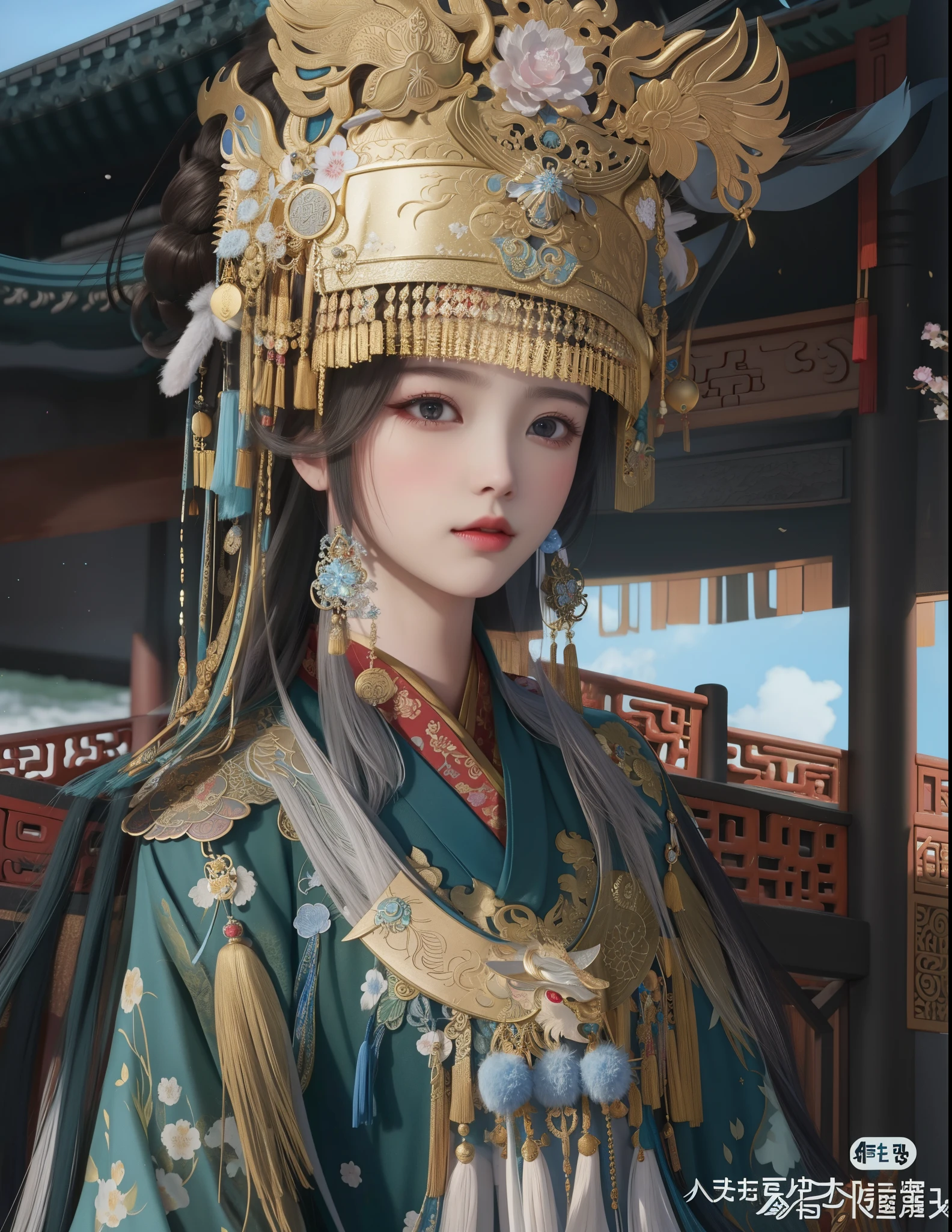 One in costume、Close-up of woman wearing headdress, 宮 , A girl in Hanfu, Guweiz style artwork, Belle peinture de personnage, beautiful fantasy empress, guweiz, Beautiful rendering of the Tang Dynasty, ancient china art style, A masterpiece by Guwiz, Princesa chinesa antiga, ((beautiful fantasy empress)), Wearing ancient Chinese clothes
