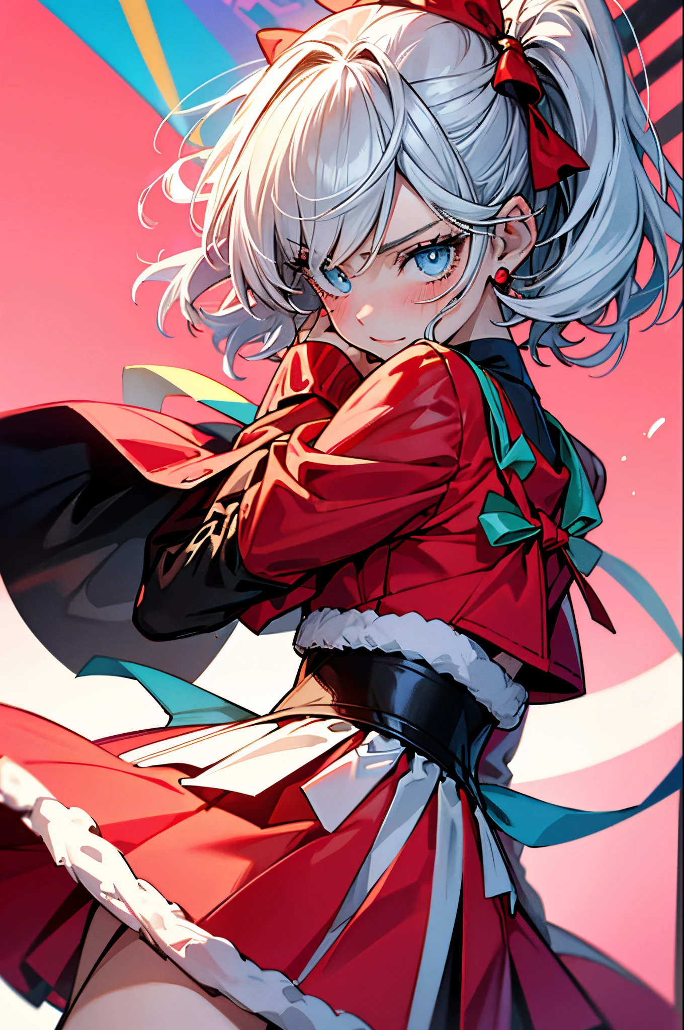 {{{{santa costume,christmas, merry christmas, christmas tree}}}},2line hair,short bob cut,solo,colofull,skirt,jacket,harajuku wear, blue eyes,{{{{monochrome,+++) }}}} ,colorful dissolution,white hair,pink background,{{{oil painting}}},{{{high detailed light, sharp sketch}}},{{{cyberpunk}}},{{{dynamic pose}}},strong twist body,{{{cute anime face li}}},{{{dynamic angle}}},pop toon, hair inner color,many line in hair,{{{{limit palette}}}}, ,minute detailed,1girl,{{{album cover}}},looking at viewer,((floating hair)),offcial art,{{{beautiful detailed eyes}}},{{{beautiful detailed face}}},{{{beautiful detailed hair}}},{{{colorful background}}},{{{beautiful detailed wear}}},{{{limited color fiber}}}, limited color many particle,{{{+disheveled hair, wind}}}, hyper-detailed finger, beautiful detailed face, wavy hair, asymmetrical hair,