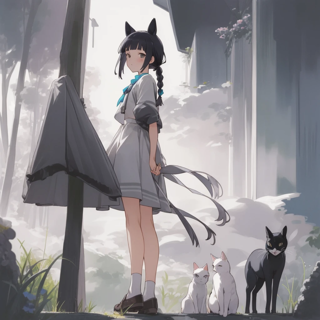 (tmasterpiece, Best quality at best, A high resolution: 1.2), 1 girl, Alone, dual horsetail, With gray eyes, The upper part of the body, a skirt, silber hair, Cat ears