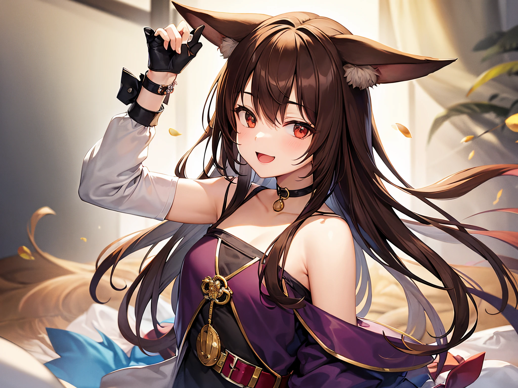 (Best quality), 1 sister, :d, trouble, tilt of the head, Inugami perfume, Brown hair, dog ears