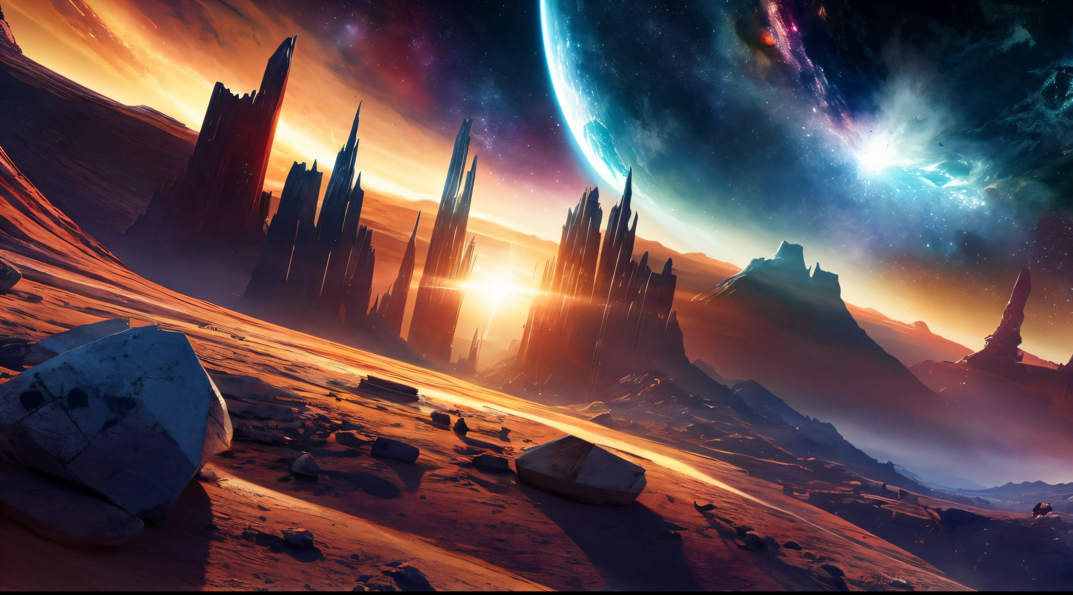 (extremely detailed CG unity 8k wallpaper), the most beautiful artwork in the world, space, science fiction, stars, nebula, sci-fi, fantasy, landscape