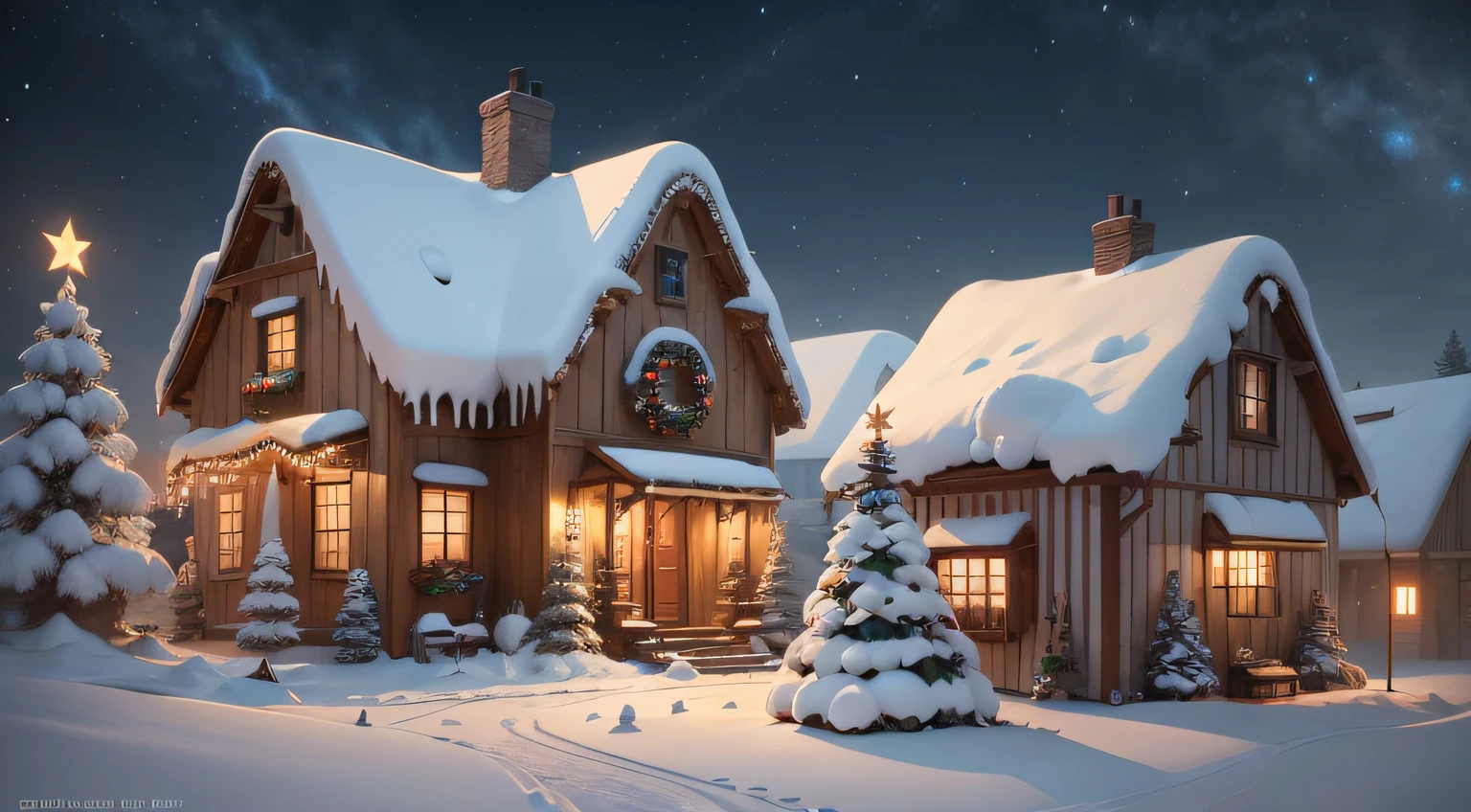 Digital Christmas House,gifts, santa, snowdrifts,Gingerbread AI House,Stelle,Fantasyart,3D,Fantasy illustration,4K --auto --s2