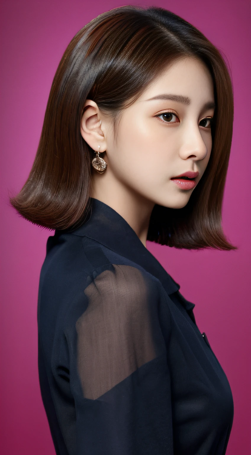 ((Top Quality, 8K, masterpiece: 1.3)), 1woman, 20yo, Korean female idols: 1.5, 90 degree side view:1.5, colored solid background:1.5