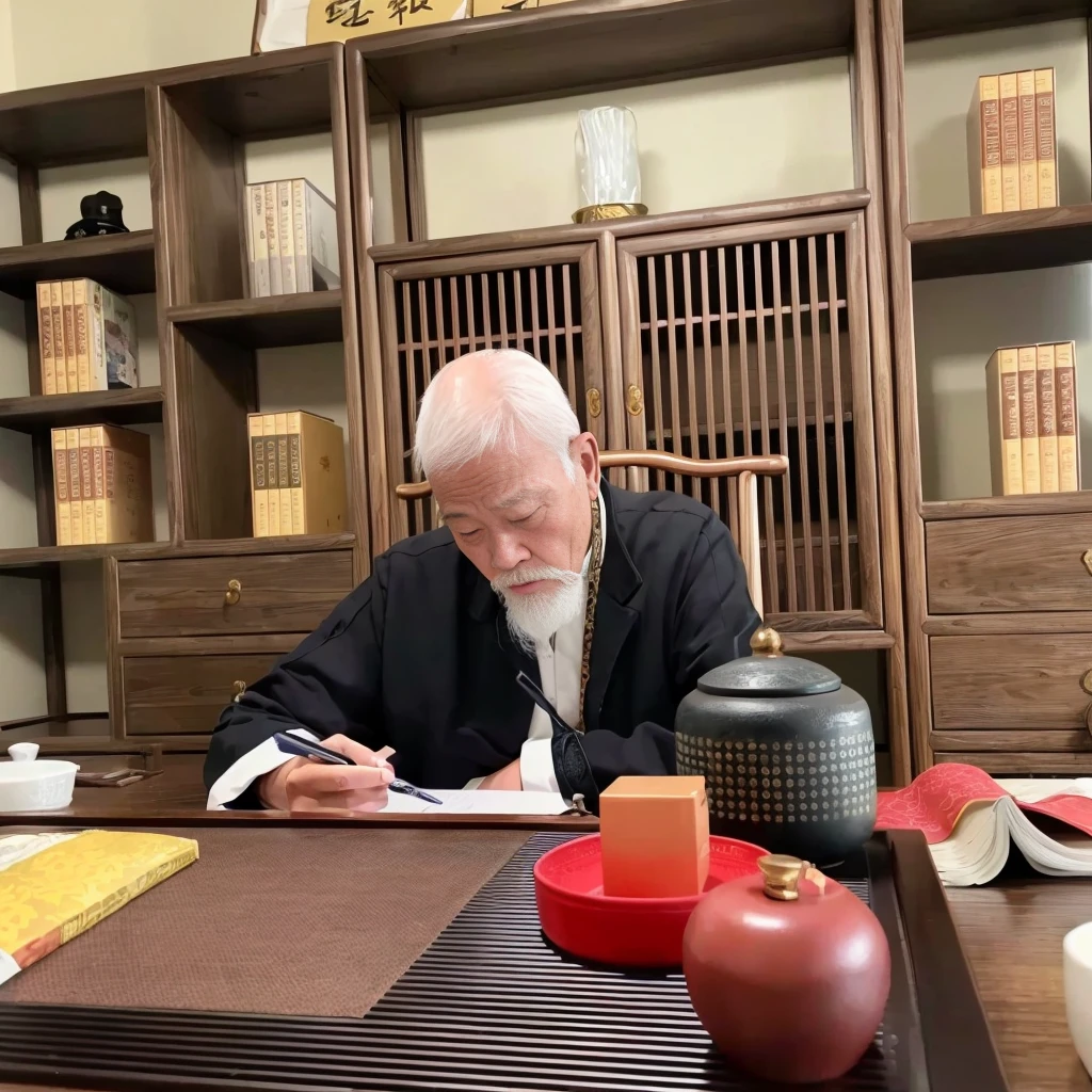 There is a man sitting at the table writing a book, Inspired by Dongyang, Selangor, He was about 8 0 , Riichi Ueshiba, 千 葉 雄 大, Inspired by Ito Jakuchi, inspired by Wu Daozi, Inspired by the Kannada Heart