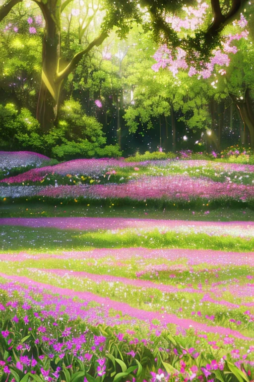 (best quality,4k,8k,highres,masterpiece:1.2),ultra-detailed,(realistic,photorealistic,photo-realistic:1.37),blooming flowers,nature scenery,beautiful garden,golden sunlight,serene atmosphere,delicate petals,vibrant colors,fresh fragrance,lush greenery,sparkling dewdrops,intricately textured leaves,flourishing plants,tall stems and delicate buds,soft breeze,scattered wildflowers,butterflies fluttering around,buzzing bees collecting nectar,peaceful sounds of nature,harmonious composition,blending hues of pinks,reds,yellows and purples,whispering grass,gentle rustling of leaves,playful sunlight and shadows,tranquil ambiance,vision of spring,overwhelming beauty of nature.