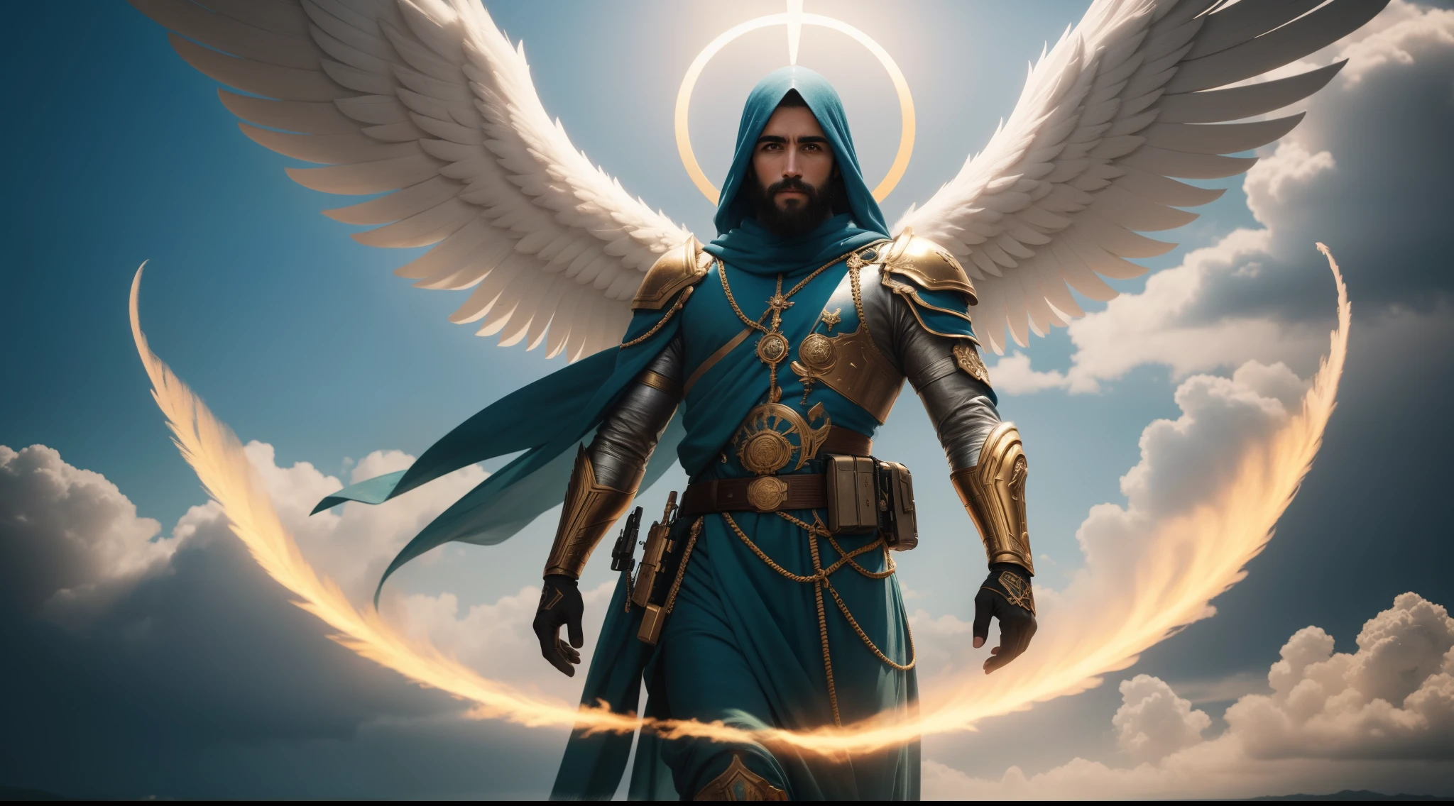 anjo masculino de deus, anjo masculino, The angel of God's army, Golden Army, Rosto detalhado, army, face sem defeito,  Surrealista, Surrealismo, Normal face, barba cheia, barba grande, tempestade, Towards the Heavens, celestial, divino, fotorrealista, renderizado, 4k, 8k, texturas detalhadas, sombras detalhadas, decente, cores detalhadas, anjo masculino de deus, Contraste realista, Texturas fotorrealistas, cores detalhadas, cores realistas, sombras detalhadas, Rosto Luminoso, Eletricidade, Rosto detalhado 4k, Ultra detalhado, contraste 8k realista, nitidez detalhada, cores Ultra HD, Elegante,