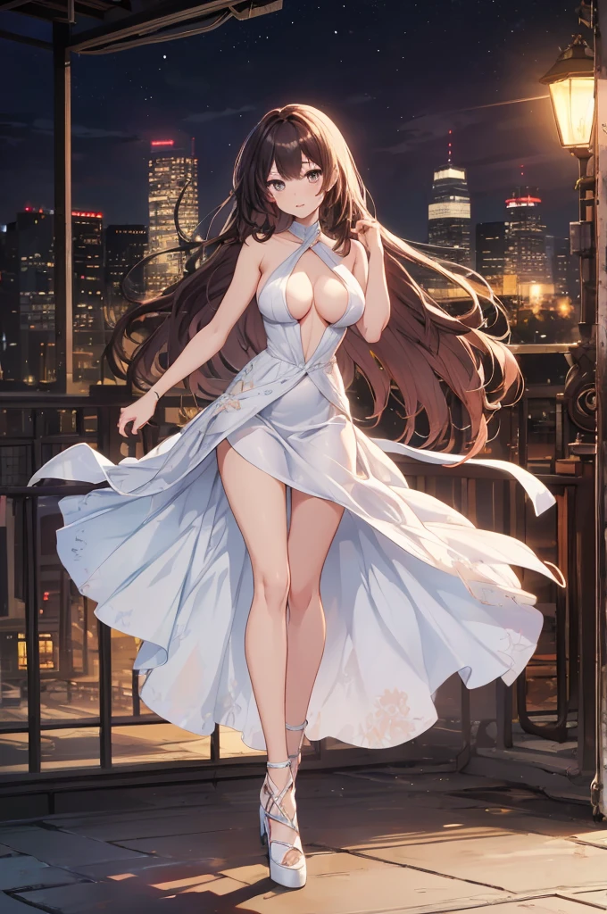 1woman, full body view, full body shot, head to toe, action shot, red long hair. dress in evening gown, 165cm height,