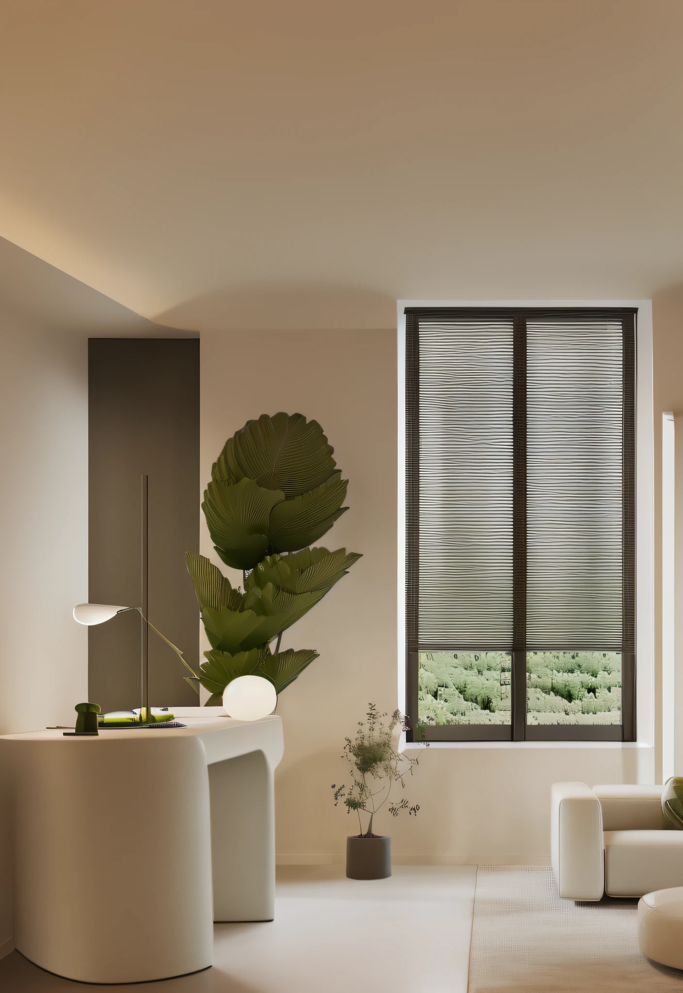 Highlight windows and roller blinds on windows，Add a green plant