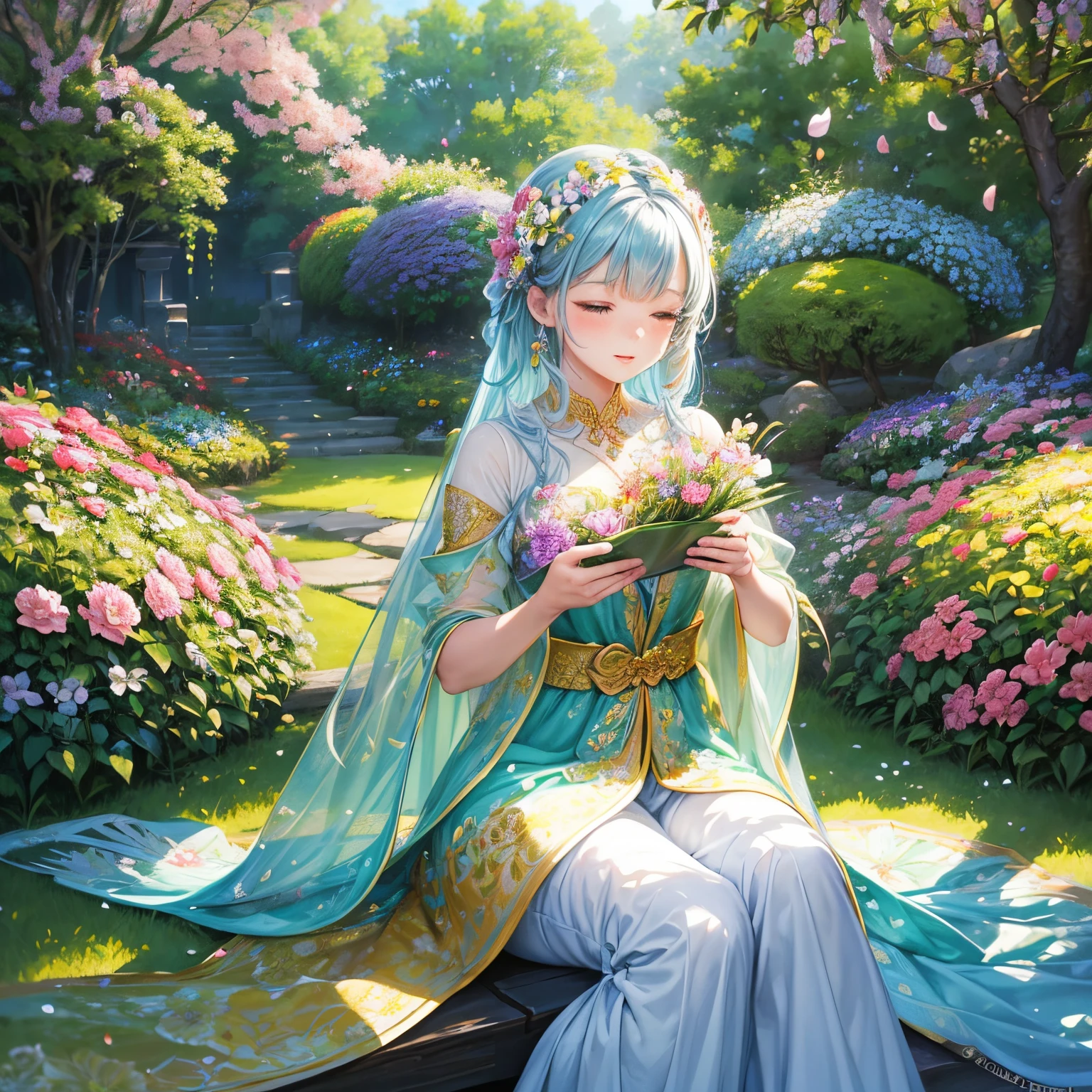 best quality,ultra-detailed,beautiful blooming flowers,colorful petals,fragrant garden,soft sunlight,serene atmosphere,floral arrangement,botanical beauty,artistic touch,vivid colors,delicate petals,subtle shadows,lush greenery,meticulous details,harmonious composition,alluring blossoms,exquisite garden design,natural beauty,tranquil setting,ethereal blooms,gentle breeze,whimsical floral patterns,endless variety,artistic expression,springtime inspiration,splendid garden,abundance of flowers,petal explosion,overflowing with colors,floral paradise,enchanted garden,celebration of nature,serene and peaceful ambiance,burst of life,coexistence of different species,fleeting beauty of each flower,meticulously painted petals,floral serenade.