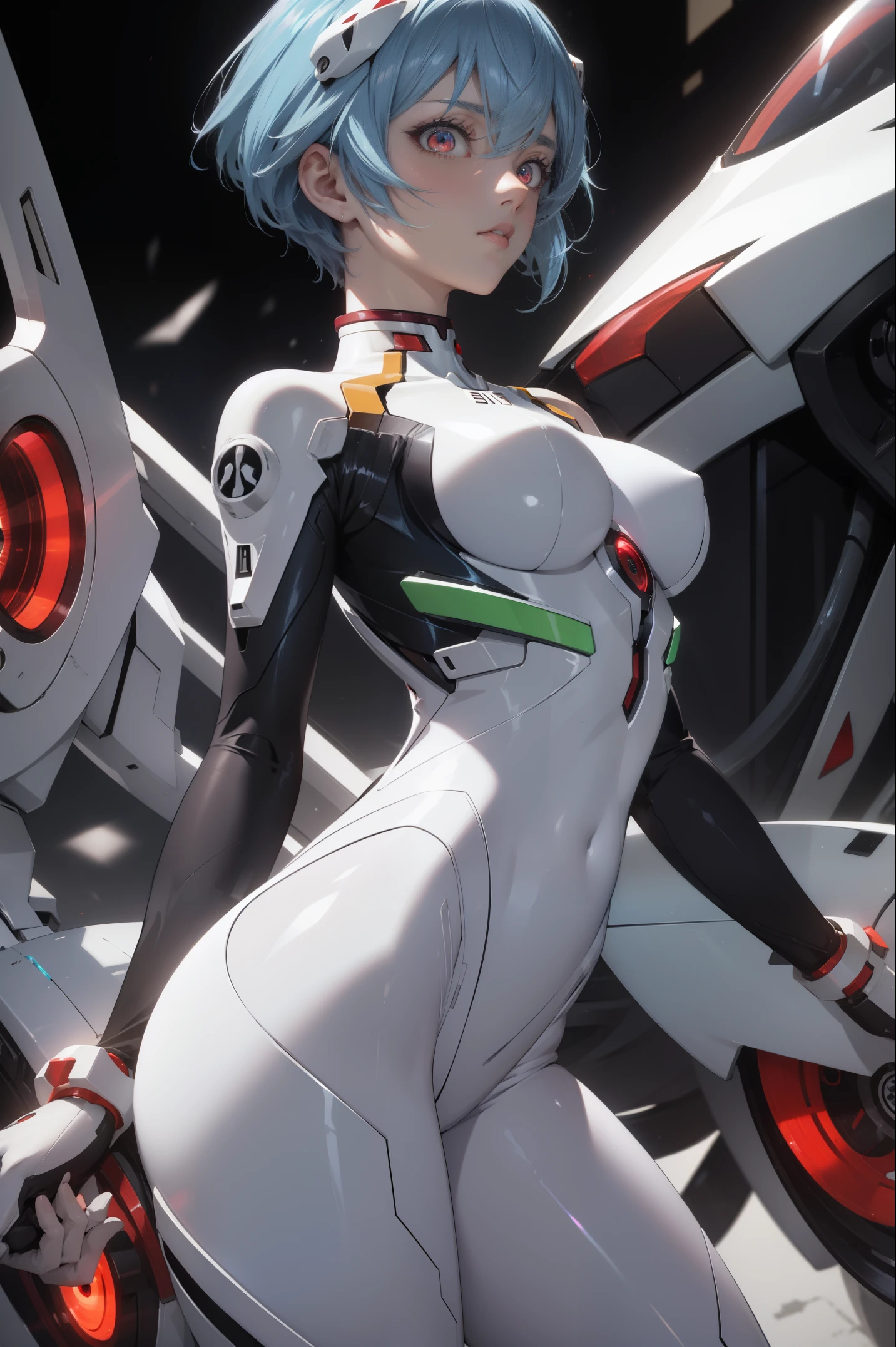 reiayanami, Rei Ayanami, Blue hair, Short hair, (Red Eyes:1.5),
Blake Bodysuit, Headgear, plugsuit, White bodysuit,
BREAK outdoors, city,
BREAK looking at viewer, 
BREAK (masutepiece:1.2), Best Quality, High resolution, Unity 8k壁纸, (Illustration:0.8), (Beautiful detailed eyes:1.6), extra detailed face, Perfect Lighting, extremely details CG, (Perfect hands, Perfect Anatomy),