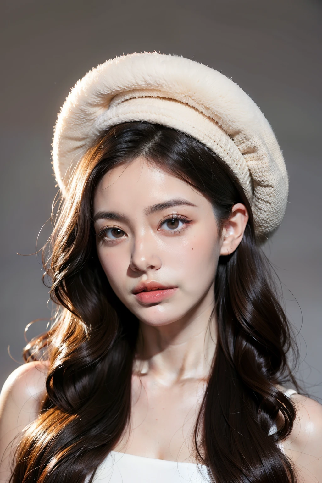 largeeyes,Long hair micro-curls,Slightly fat,Very white,exquisite facial features