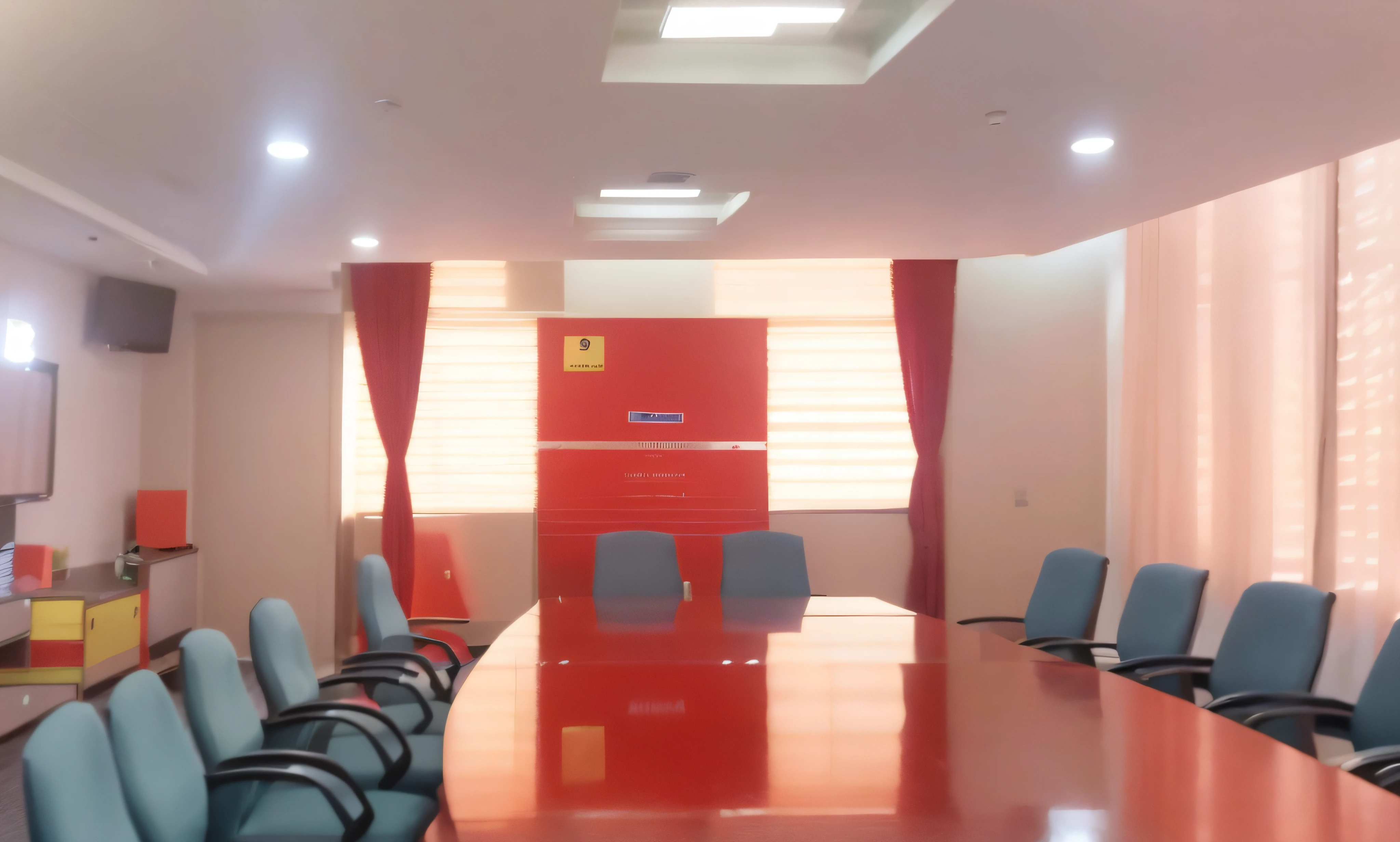 The room has a conference table and chairs, meeting room, Interior of the meeting room, Set up in conference room, wide portrait, Office interior, indoor background, meeting room, In the conference room, lowdown, jia, office backdrop, A bright room, president, Office room, sha xi, Interior photos, cubical meeting room office, image in center