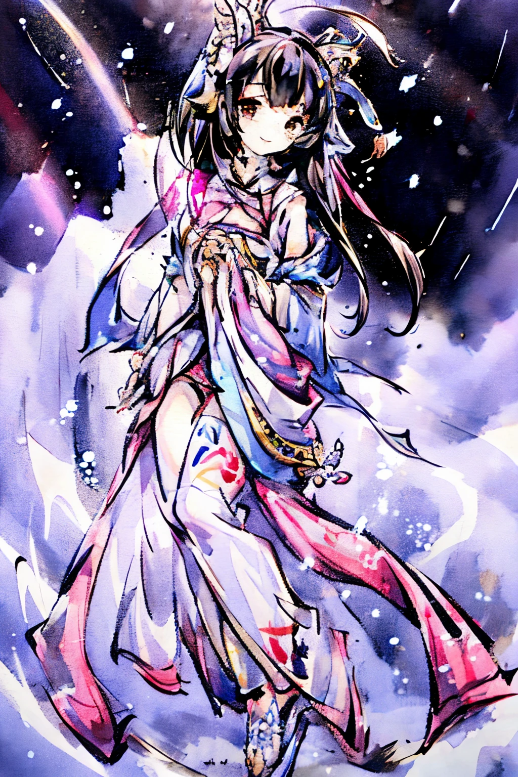 s girl,Full body painting,wearing featherull of vitality,gleeful,rays of sunshine