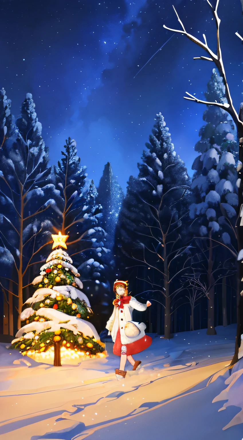cute female child，christmas，taking a walk