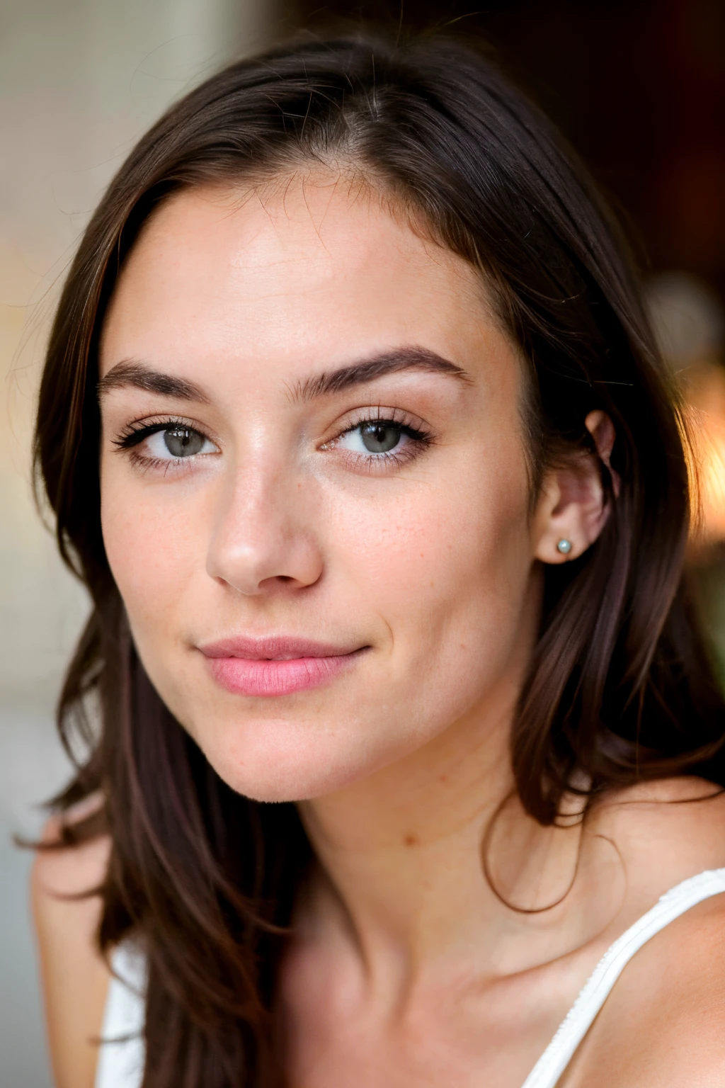 ((best quality)), ((masterpiece)), (detailed), headshot of a cute white girl with brunette hair, face straightly looking into the camera