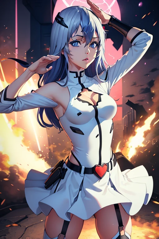 best quality, masterpiece, Highly detailed, illustration, absurdres, military form, White gloves, white jacket, white skirt, white military uniform, white uniform, white hat, belt, standing, girls, standing at attention, multiple girls, Team Squad, expressionless, blank eyes, emotionless, corrution, mind control, female combatant, full body, hypnotized, unhappy trance, perfect female body, extremely glossy latex, hypnosis, hypnoLora, empty eyes, Mind control device, thigh high, poses, submissive_pose, rubber bodysuit, nazi saluting, military, military saluting, salute, Bleach, Quincy, thighhighs, tight miniskirt, tie, garter belt, nose hook, makeup, lipstick, blue lips, eyelashes, purple lips, nose, lacia (beatless), beatless, lacia, blue hair, blue eyes, long hair